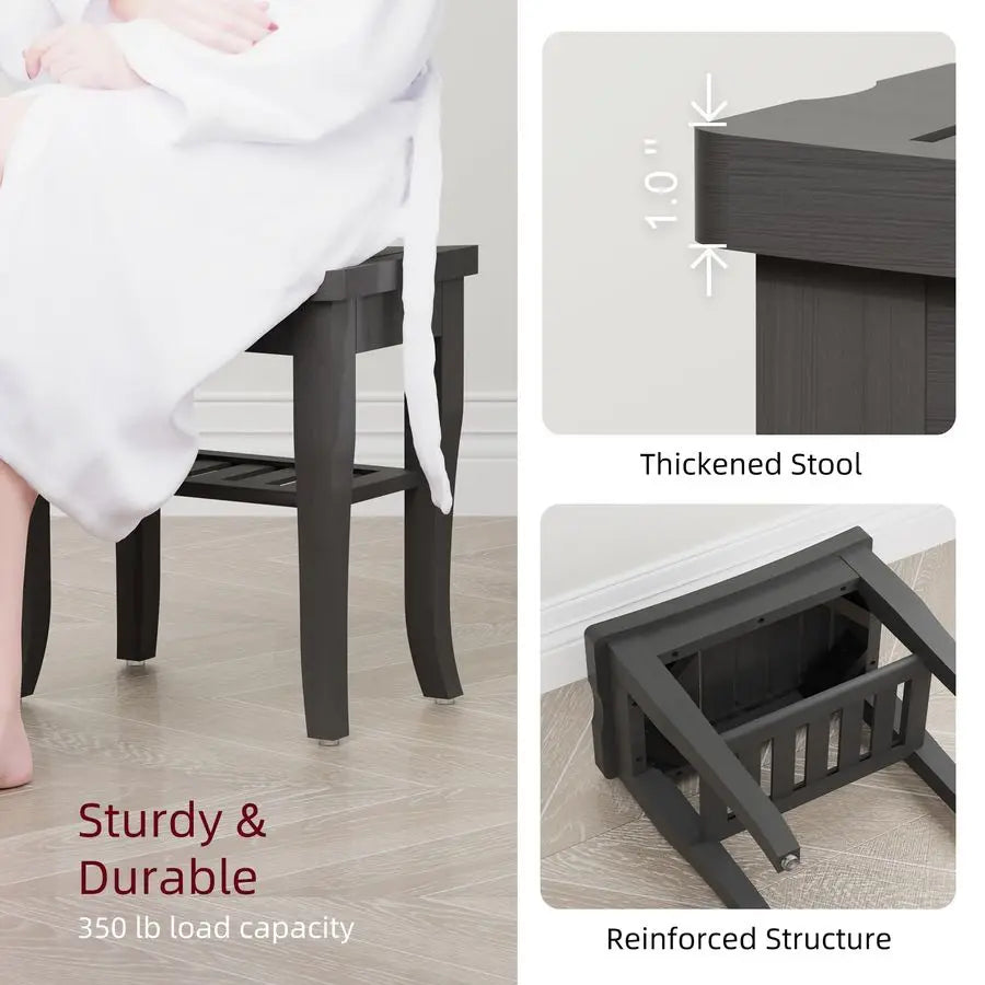 Bamboo Shower Bench With Storage Shelf For Bathroom And Shower