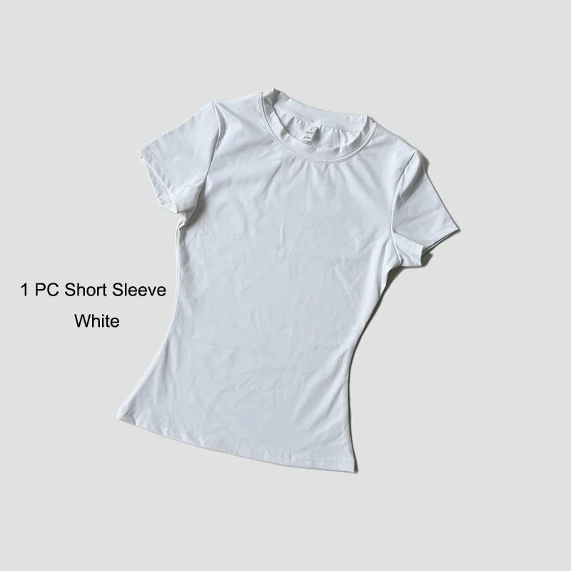Womens Yoga Set Sportswear Crop Top And Leggings Short Sleeves