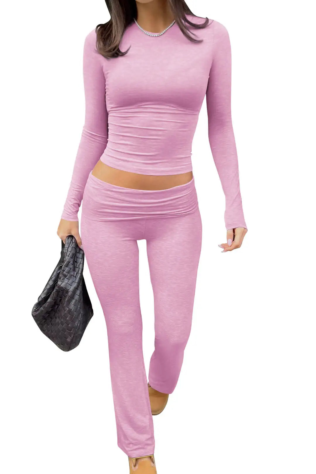 Womens Yoga Two Piece Set Long Sleeve Wide Leg Activewear