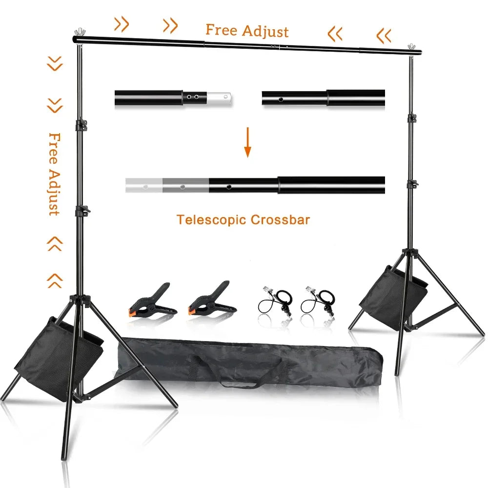 2.6x3M/8.5x10ft Photo Video Studio Backdrop Background Stand, Adjustable Telescopic Background Support System with Carry Bag