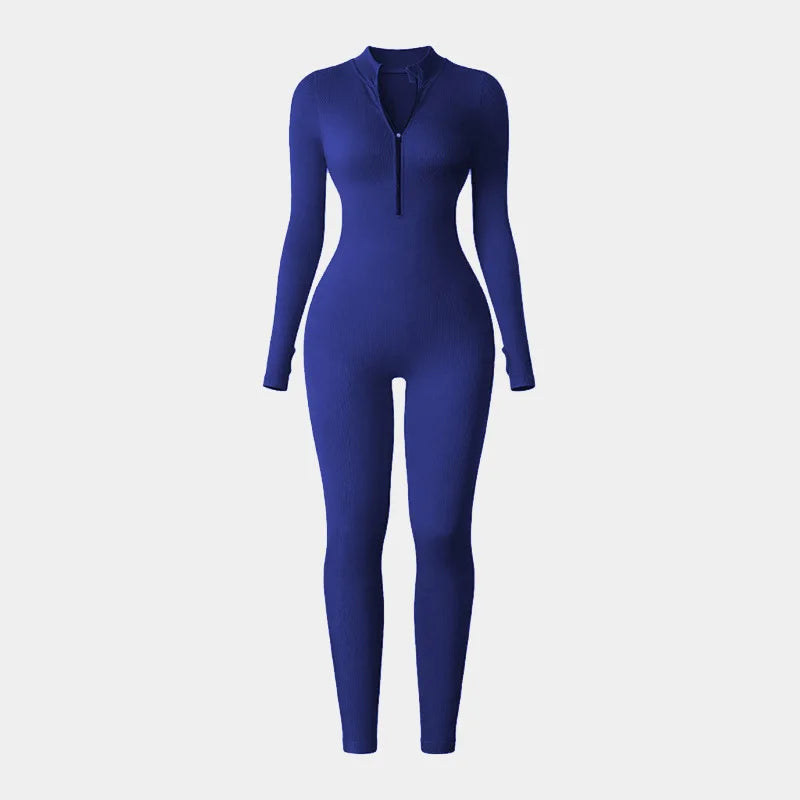 Half Zip Jumpsuit Women Gym Bodysuit Long Sleeve Activewear Set
