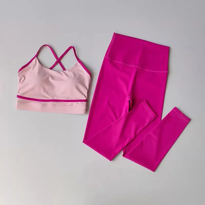 Womens Yoga Set 2 Piece High Waist Leggings Sports Bra