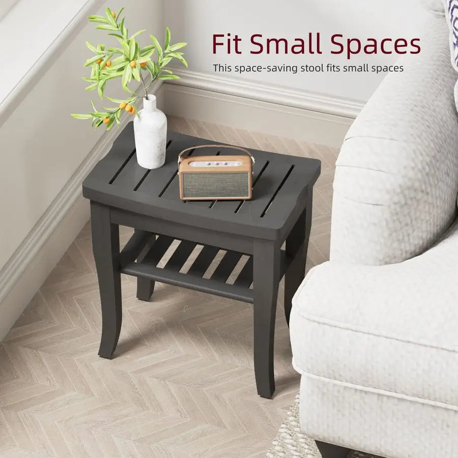 Bamboo Shower Bench With Storage Shelf For Bathroom And Shower