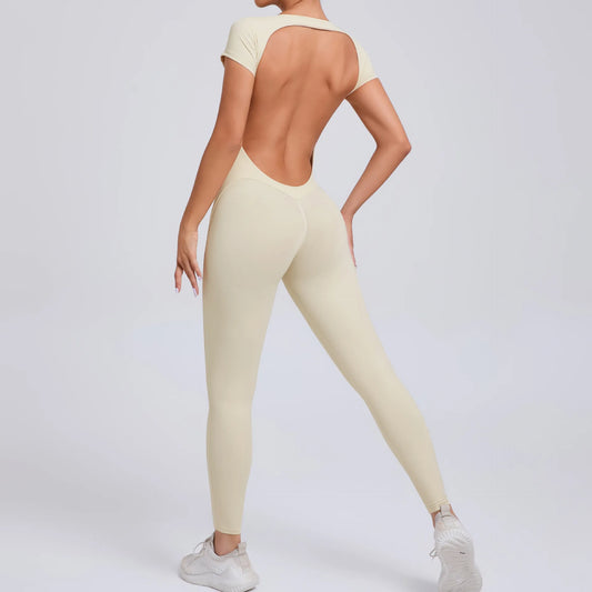 Womens One Piece Yoga Jumpsuit Open Back Slim Fit Quick Dry Gym Outfit