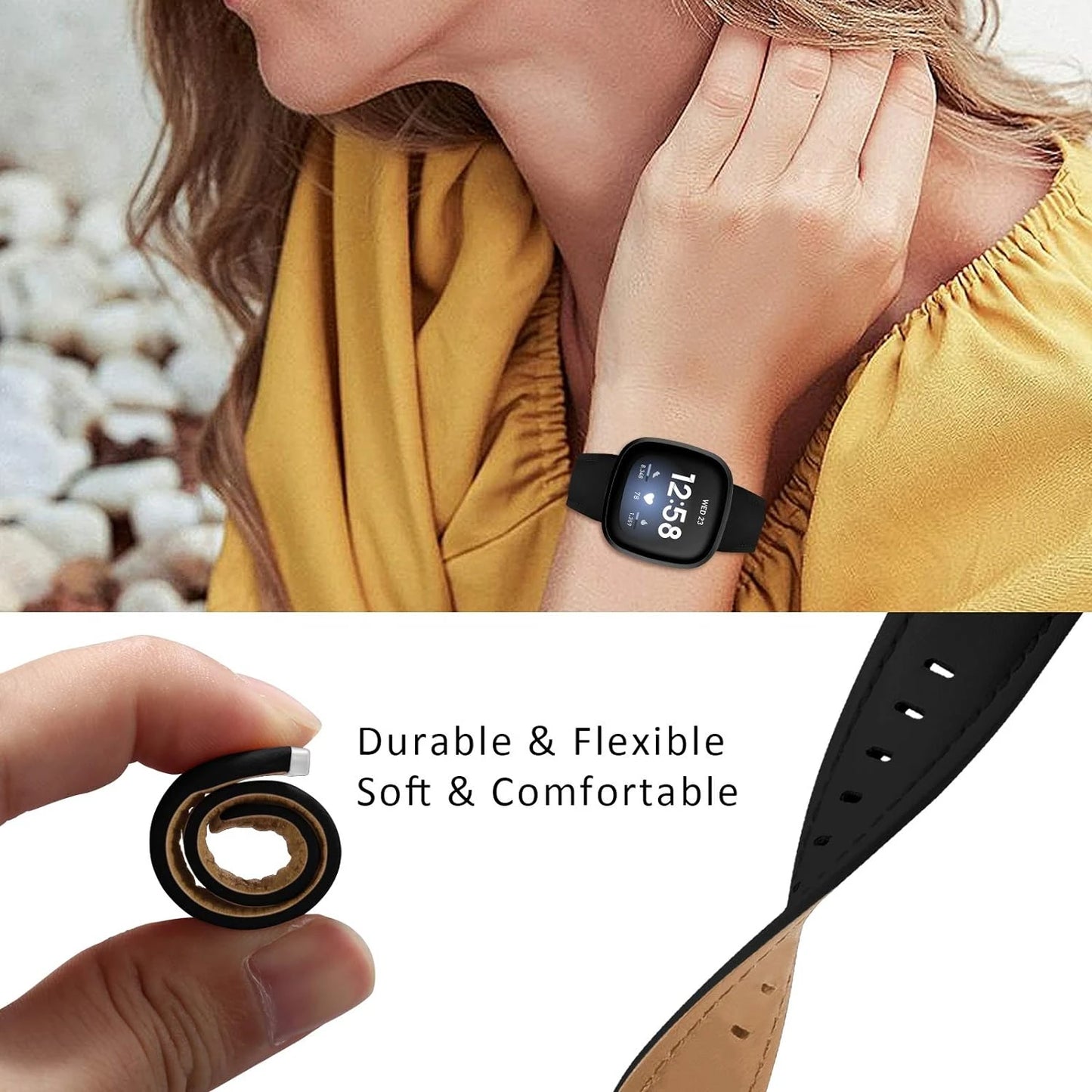 Enhance your fitness tracker experience with SKYLET's exquisite premium leather bands for Sense/Versa 3. Elevate your fashion ga