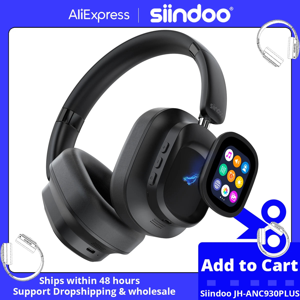 Siindoo ANC930Plus Hybrid Wireless Headphones With Touch Control LED Screen