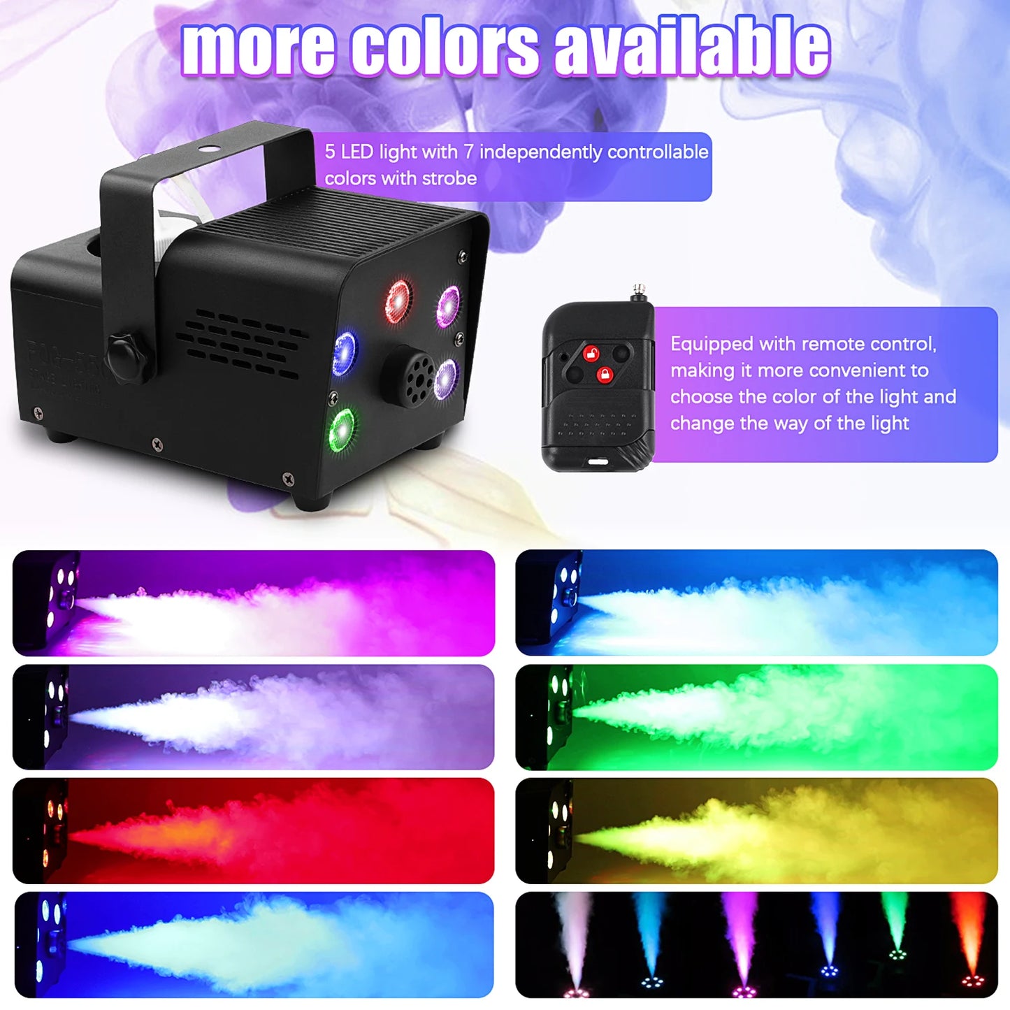 U'King 500W Fog Machine With RGB LEDs And Wireless Remote
