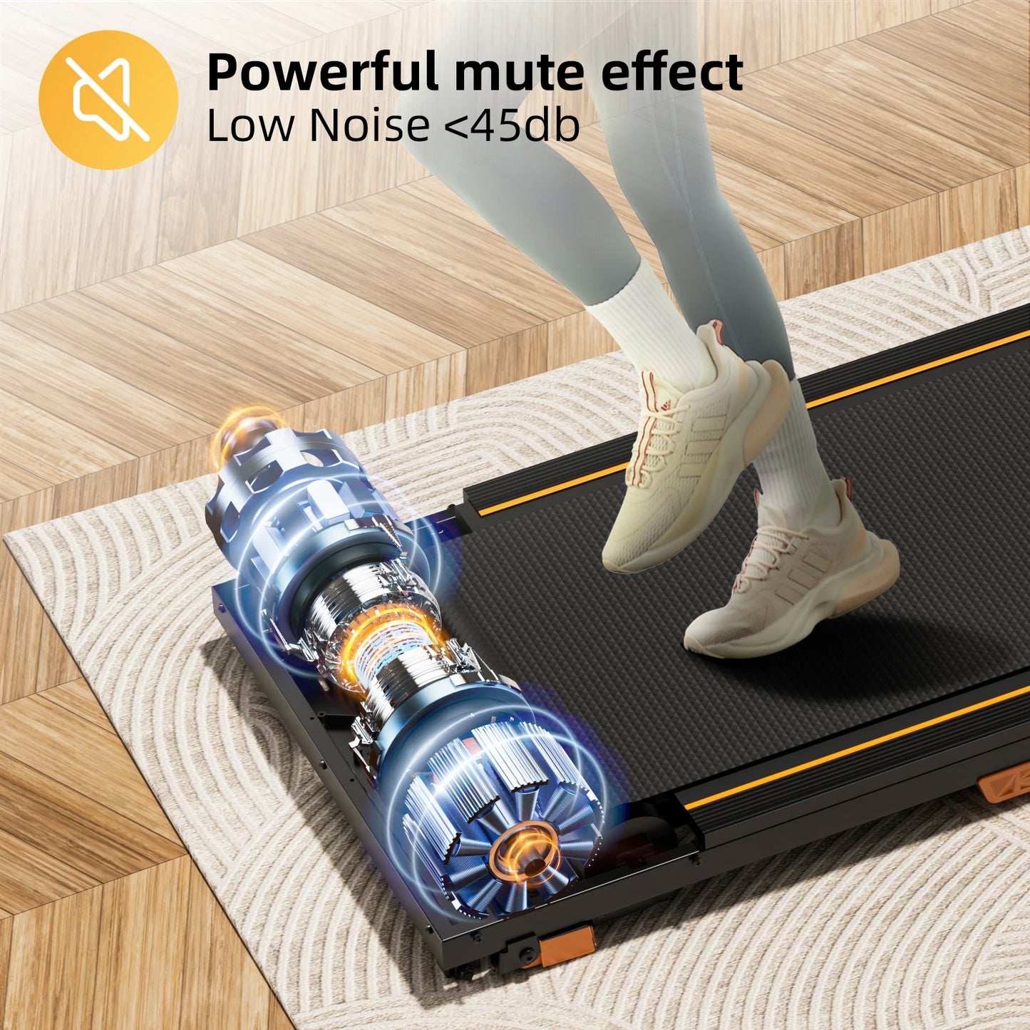 Under Desk Treadmill With Incline Adjustable Operation 330lb Capacity SlimlinePro