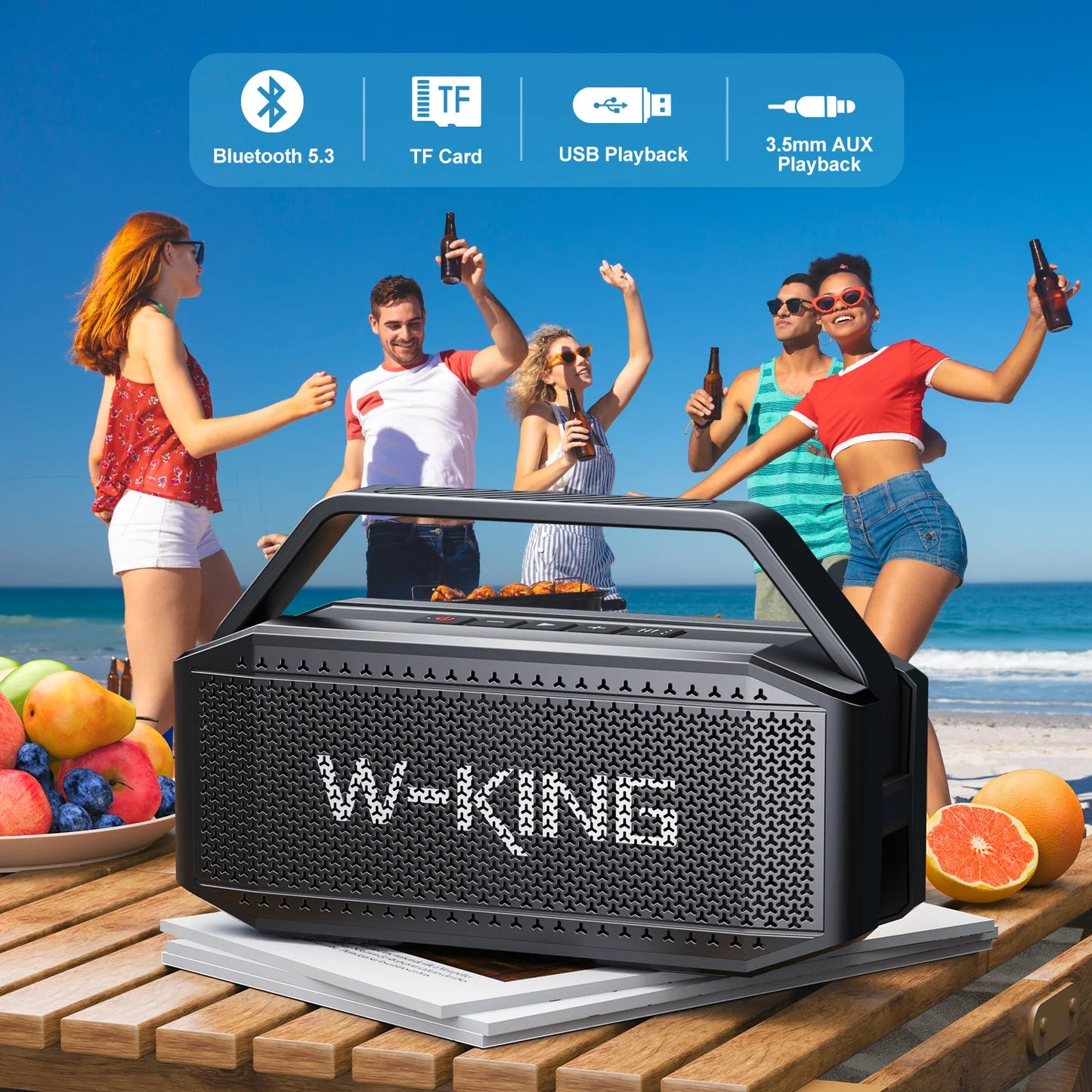 W-KING 100W Peak 60W RMS Deep Bass Bluetooth Speaker, IPX6 Portable Waterproof Loud Bluetooth Speakers Wireless with Subwoofer