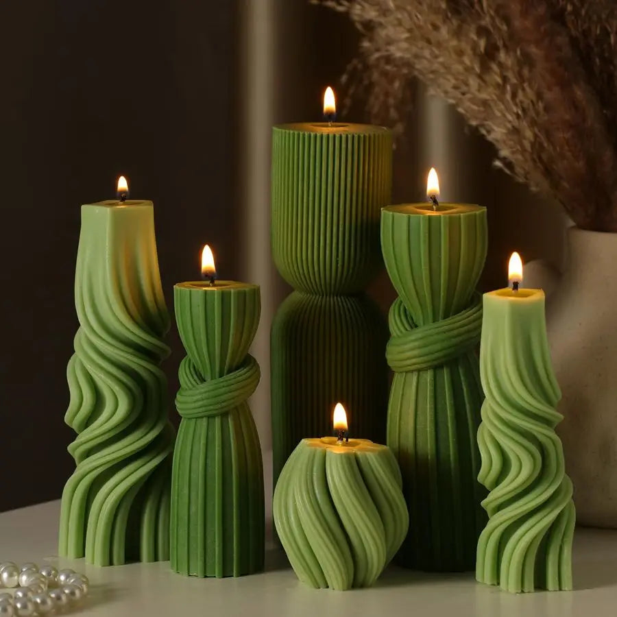 Zen Active Living Pillar Candle Set Ribbed Soy Wax Scented