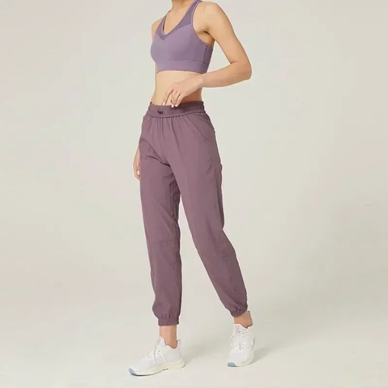 Women's Drawstring Running Joggers Quick Dry Gym Pants With Side Pockets