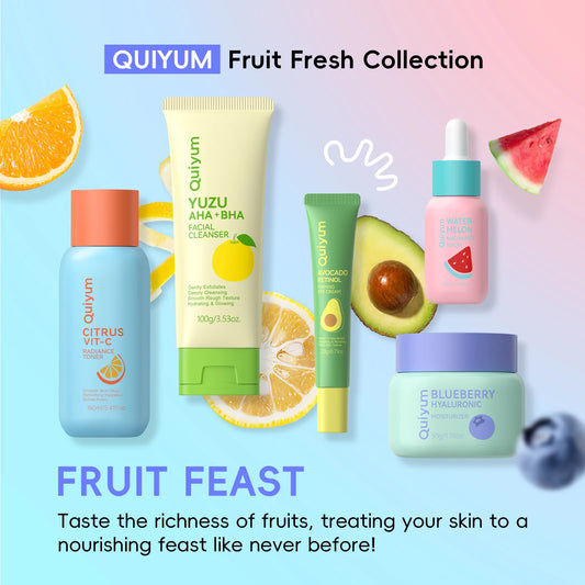 QUIYUM Fruit Collection 5 Piece Skincare Set For Brightening Hydration