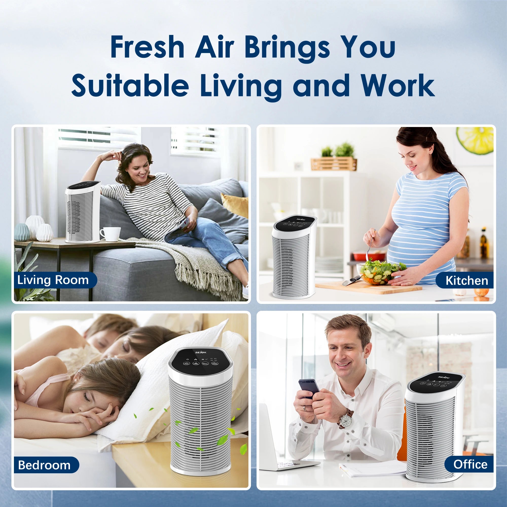 Sejoy Air Purifier HEPA Filter For 200 Sq Ft Quiet