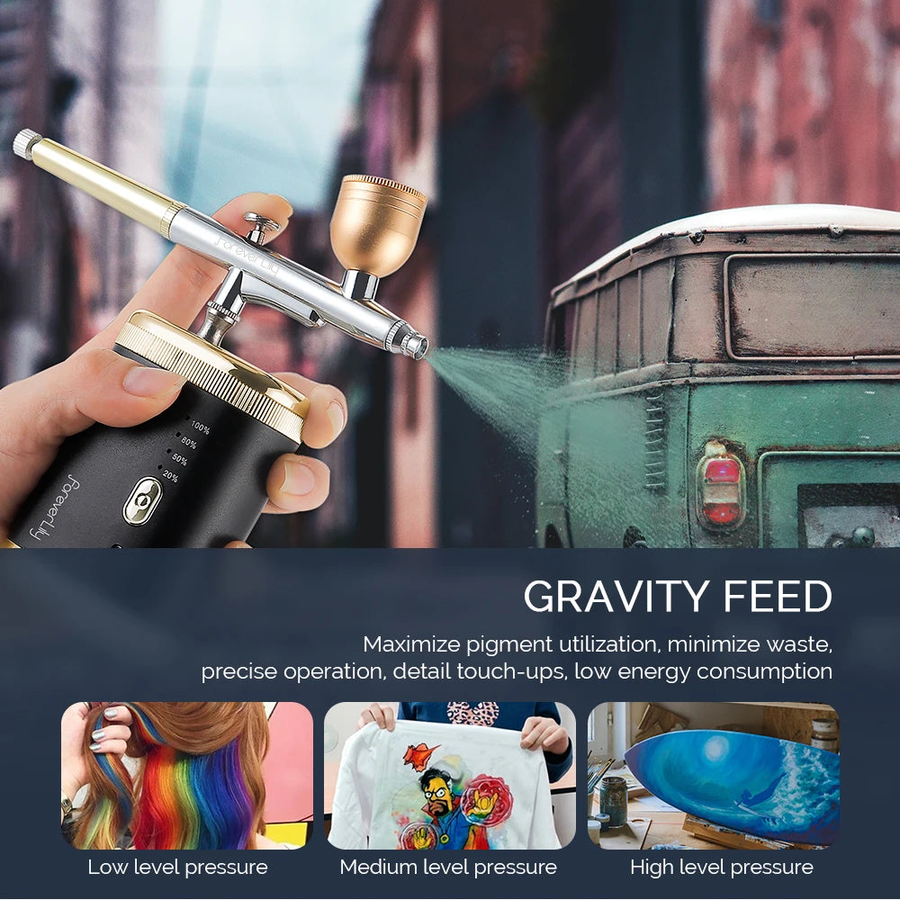 Foreverlily Portable High Pressure Airbrush Gun For Nails Art Makeup Cake Pastry