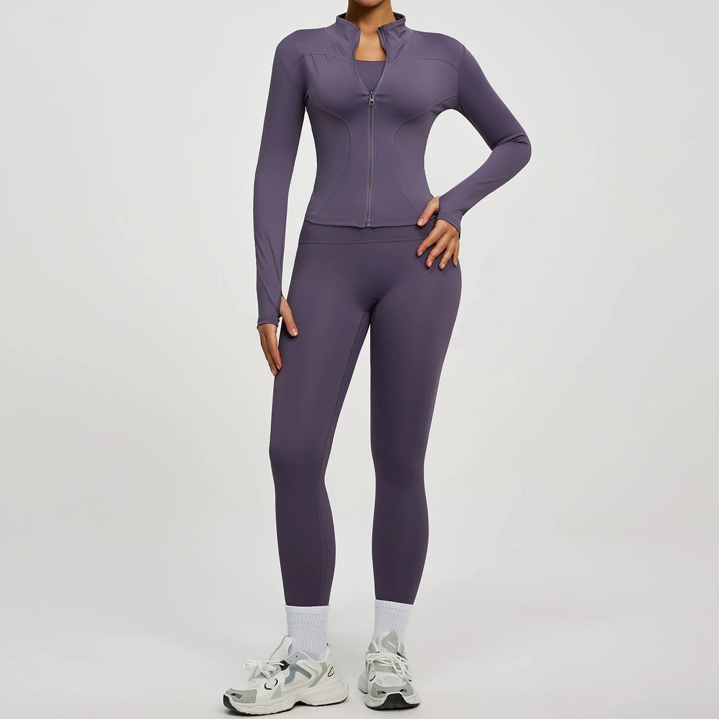 Women's Long Sleeve Yoga Jacket Set With Leggings Workout
