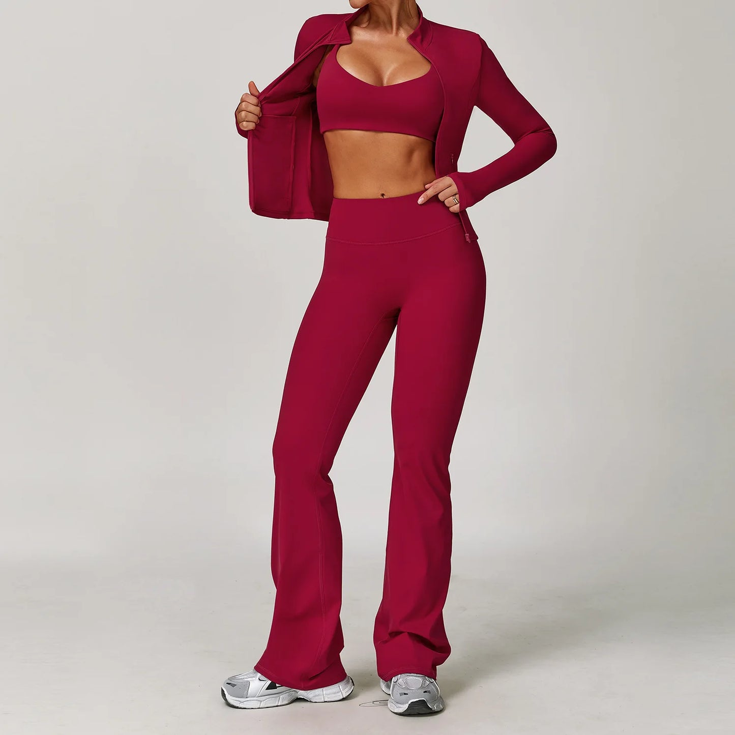 Women Yoga Set 2 Pieces Sports Bra Jacket Leggings