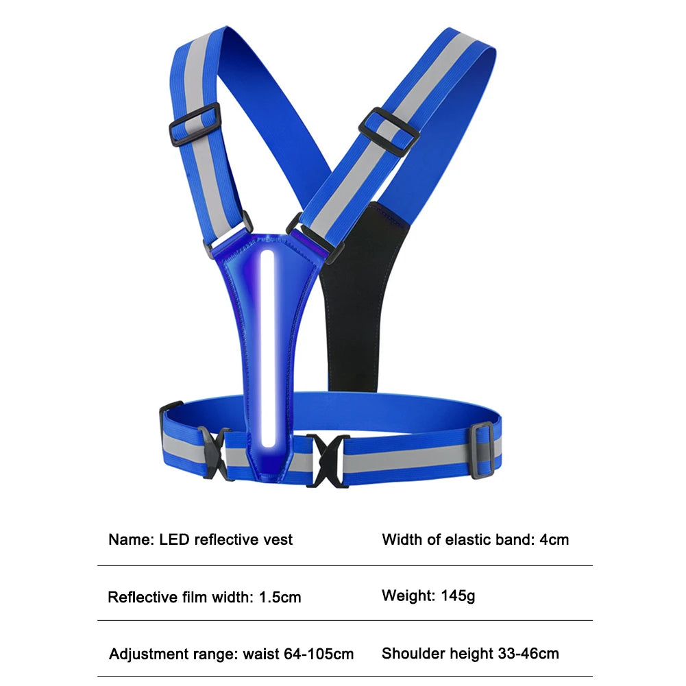 LED USB Rechargeable Reflective Running Vest With Glowing Straps
