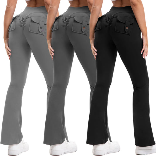 Curve Enhancing Yoga Pants Flared Bootcut High Waist Stretchy Pockets