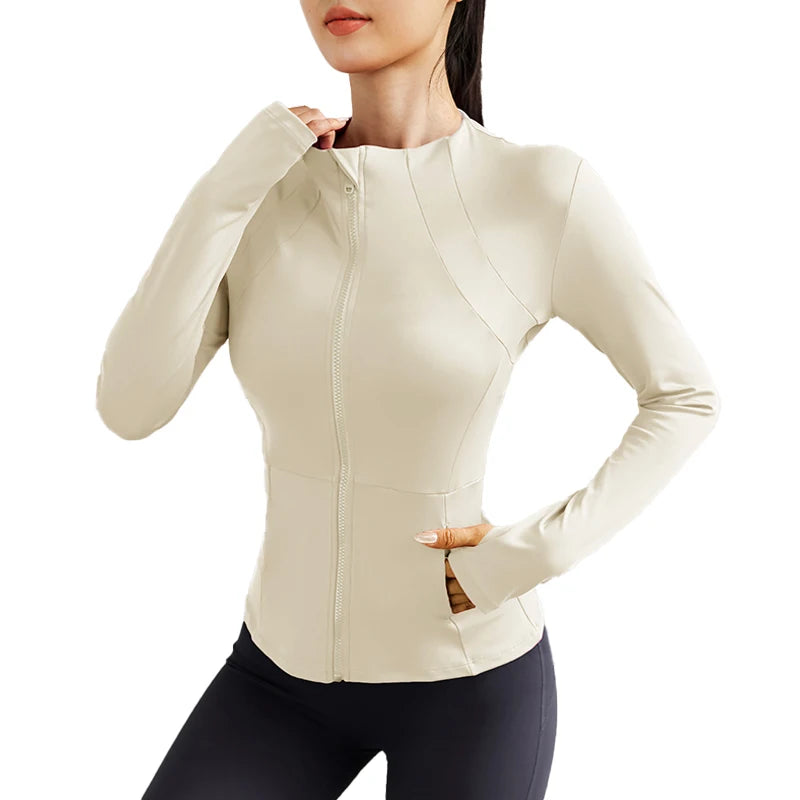 Women's Lightweight Yoga Jacket With Zipper Pockets And Thumb Holes