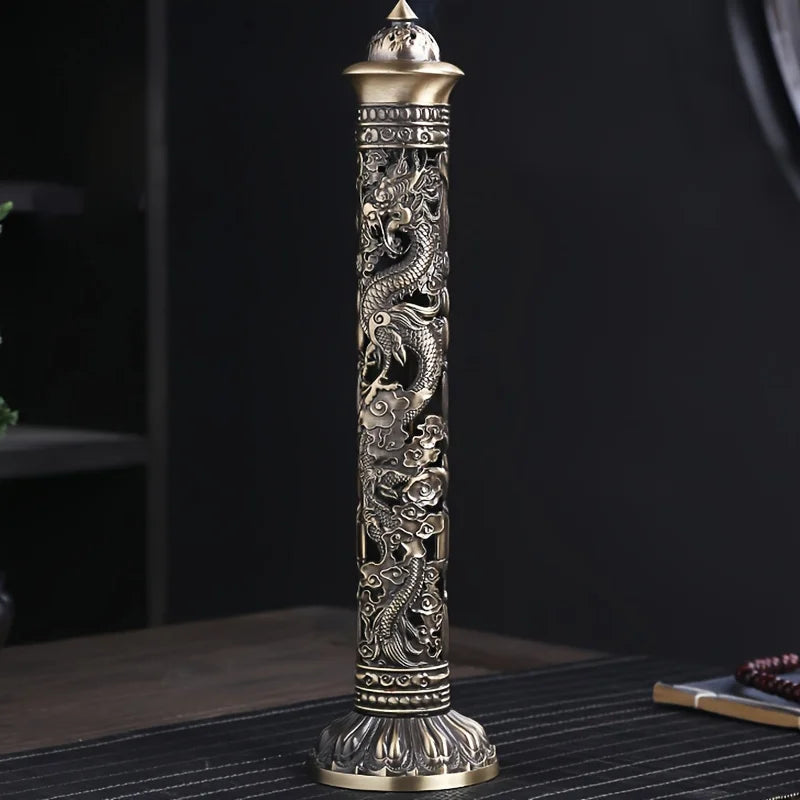 Vertical Dragon Phoenix Incense Burner Metal Holder For Home Office