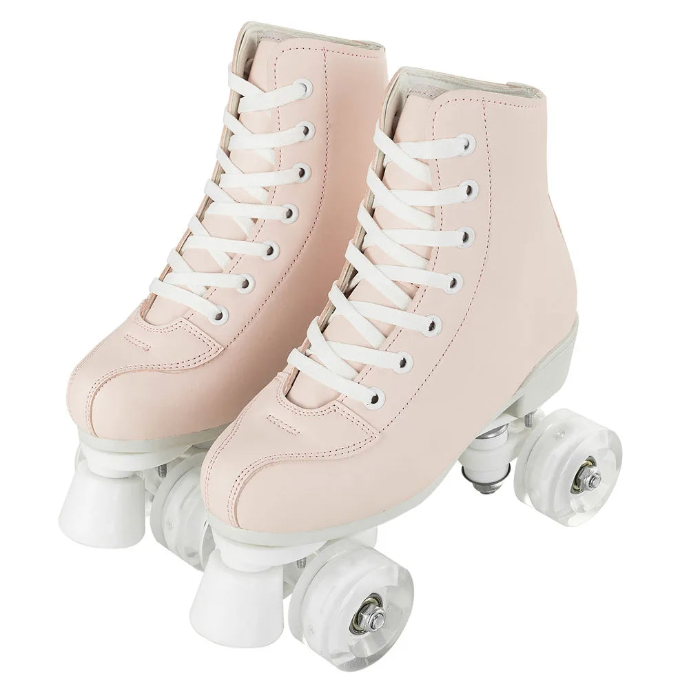 YYW Lighted Flashing PU Leather Double Row Quad Roller Skates For Adults