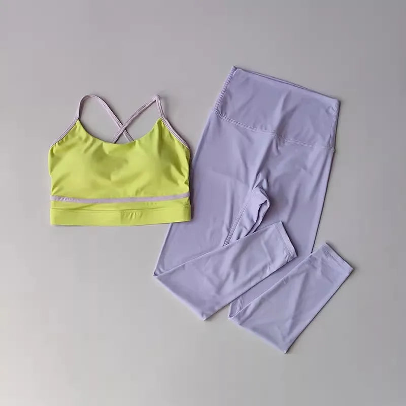Womens Yoga Set 2 Piece High Waist Leggings Sports Bra