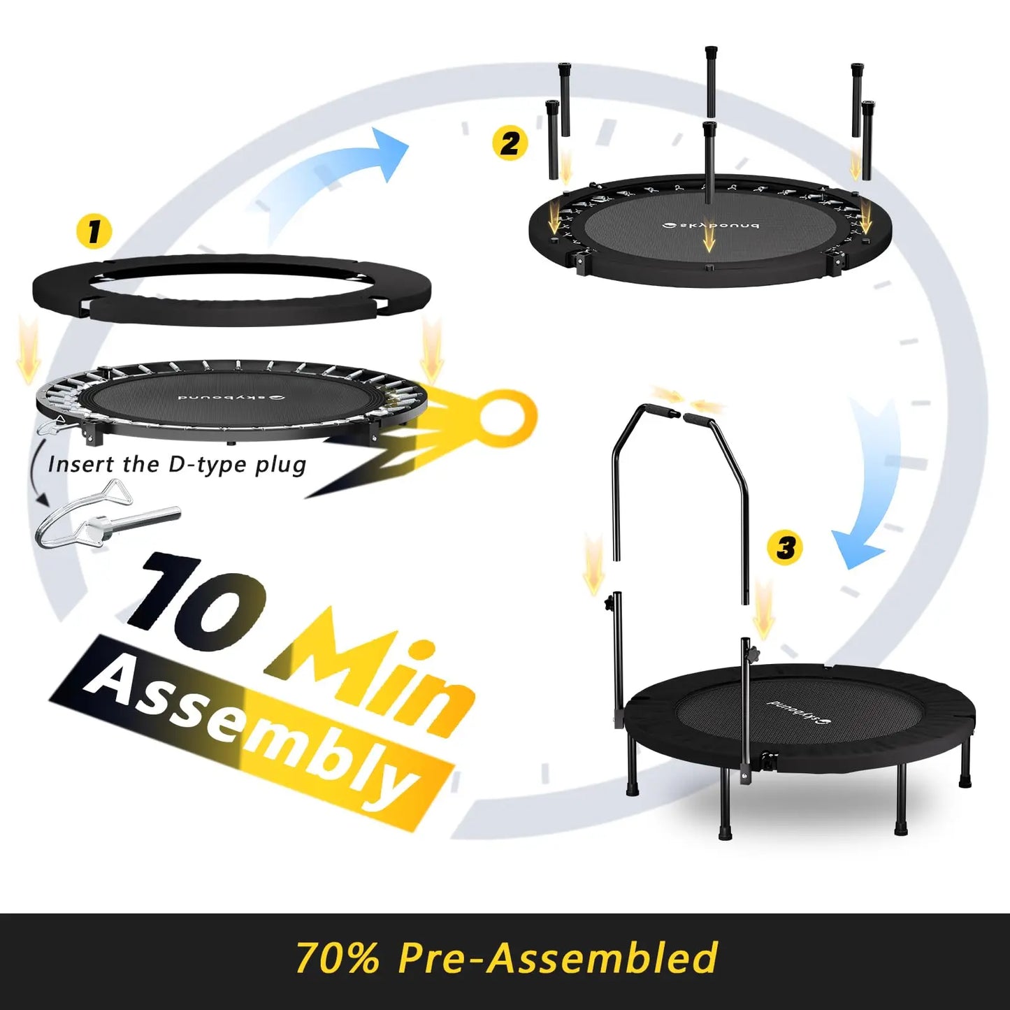 Rebounder Trampoline For Adults With Adjustable U Bar Handle 350lbs