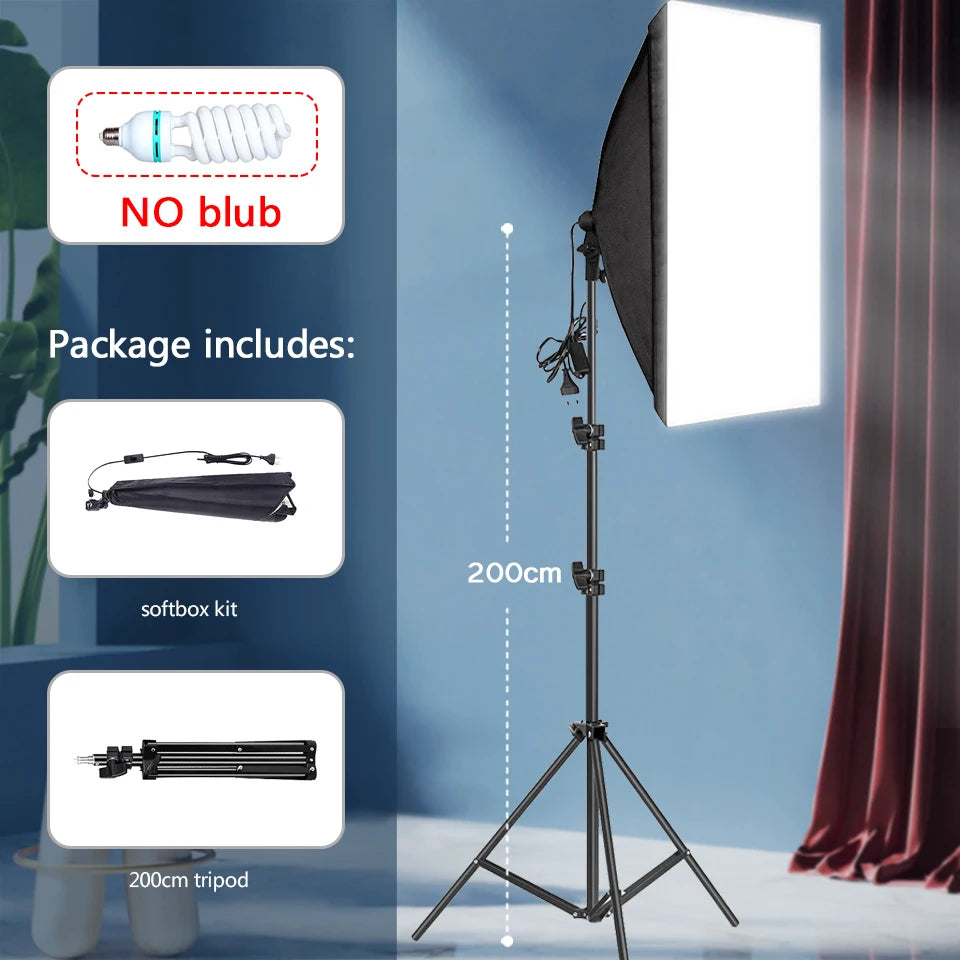 Professional Softbox Photography Lighting Kit With Tripod For E27