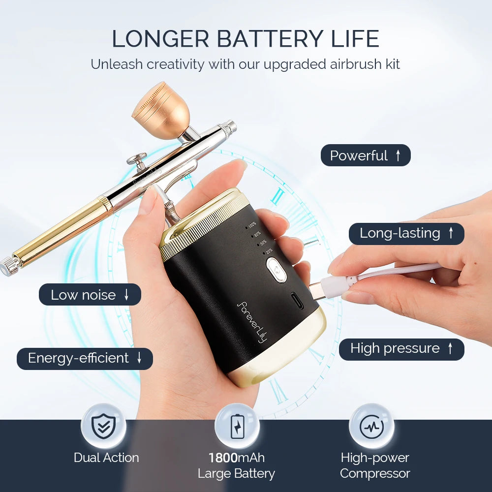 Foreverlily Portable High Pressure Airbrush Gun For Nails Art Makeup Cake Pastry