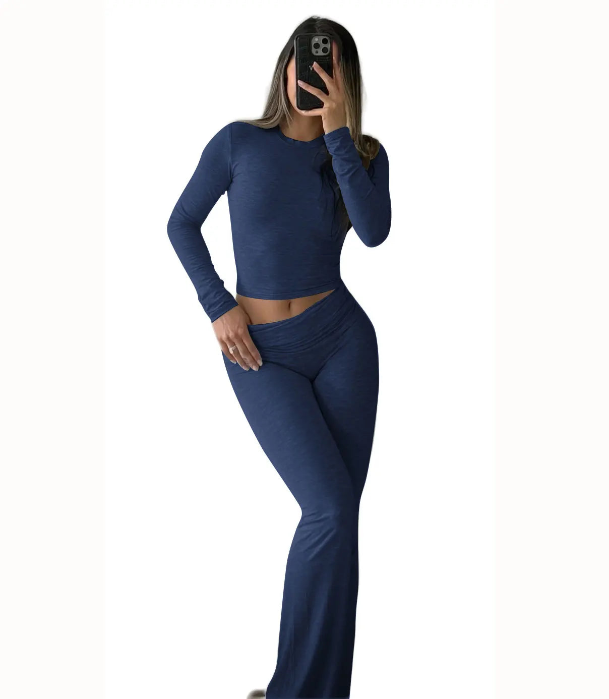 Womens Yoga Two Piece Set Long Sleeve Wide Leg Activewear