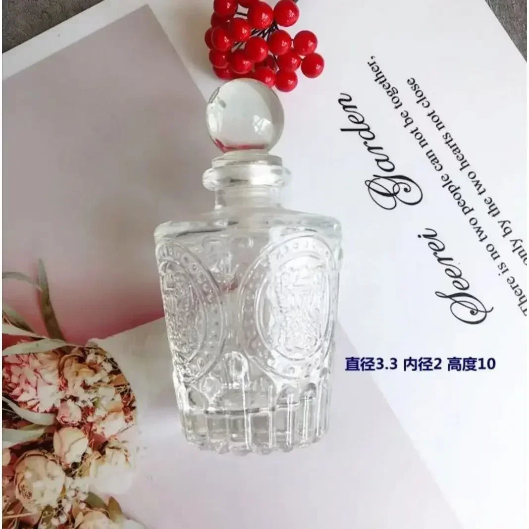 French Rhombus Relief Perfume Bottle Simple Crystal Glass Bottles Aromatherapy Essence Storage Vintage Bottle Dresser Ornament