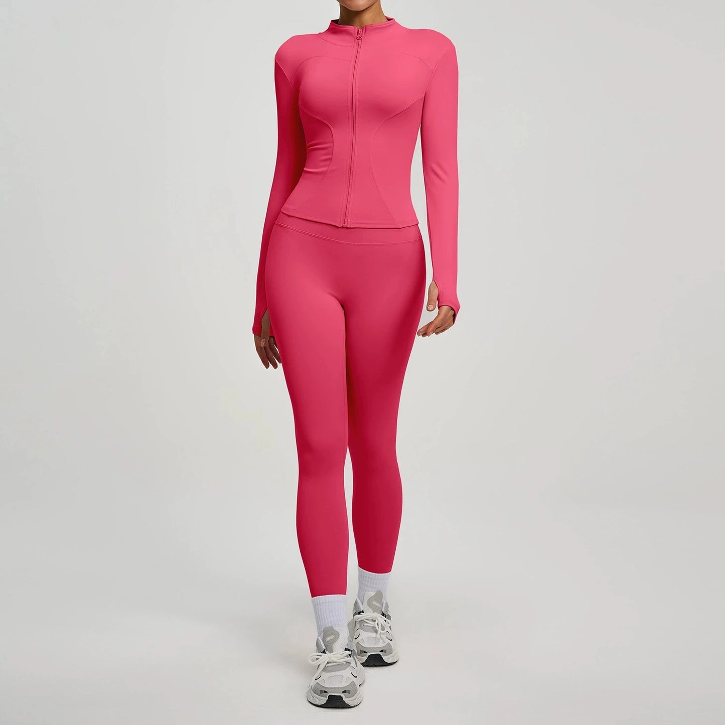 Women's Long Sleeve Yoga Jacket Set With Leggings Workout