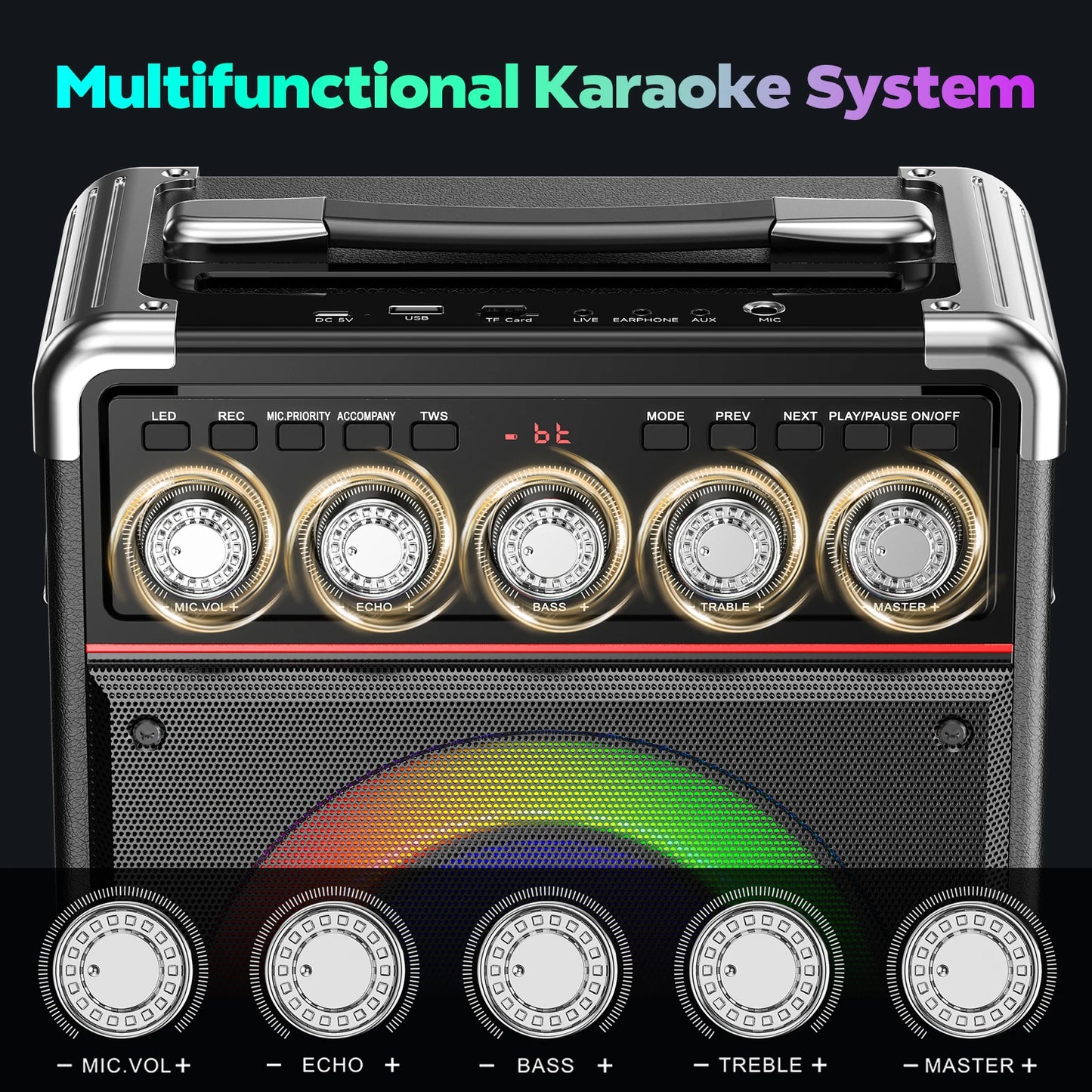 FanFun Karaoke Machine With 2 Microphones Bluetooth Speaker