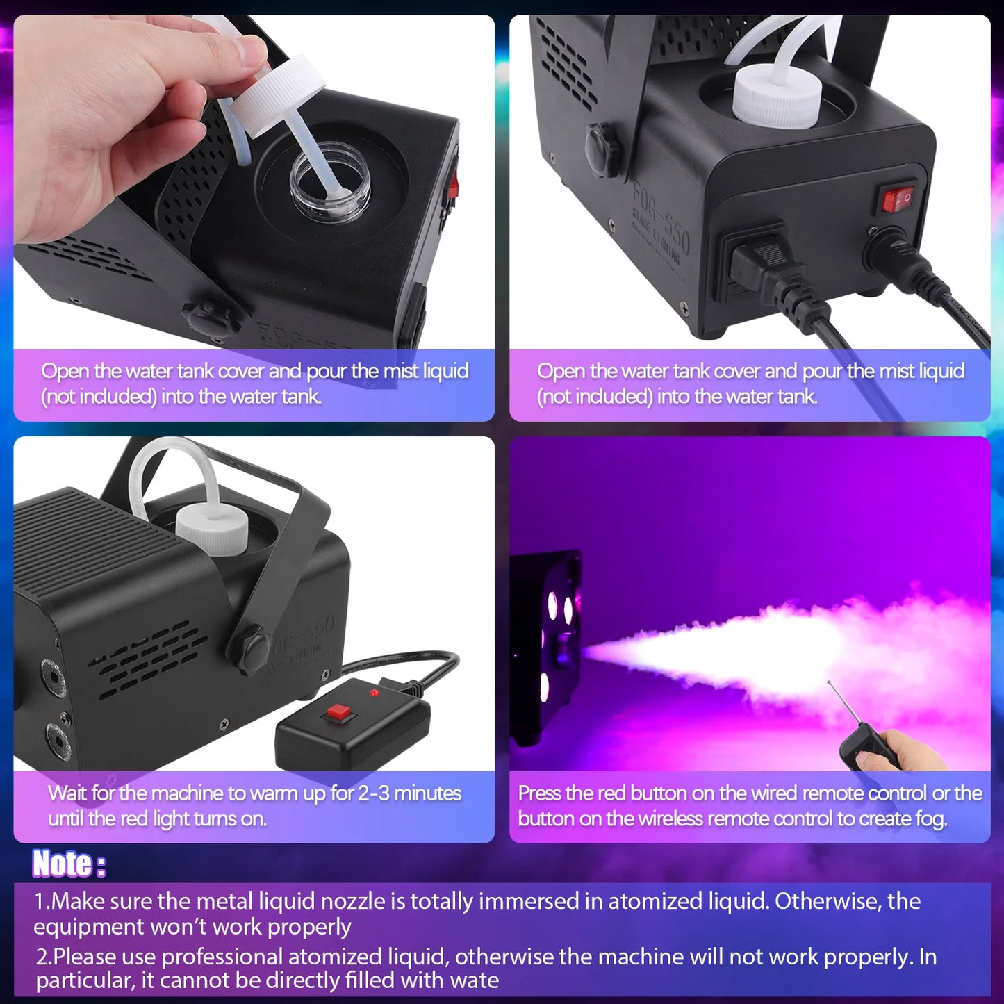 U'King 500W Fog Machine With RGB LEDs And Wireless Remote