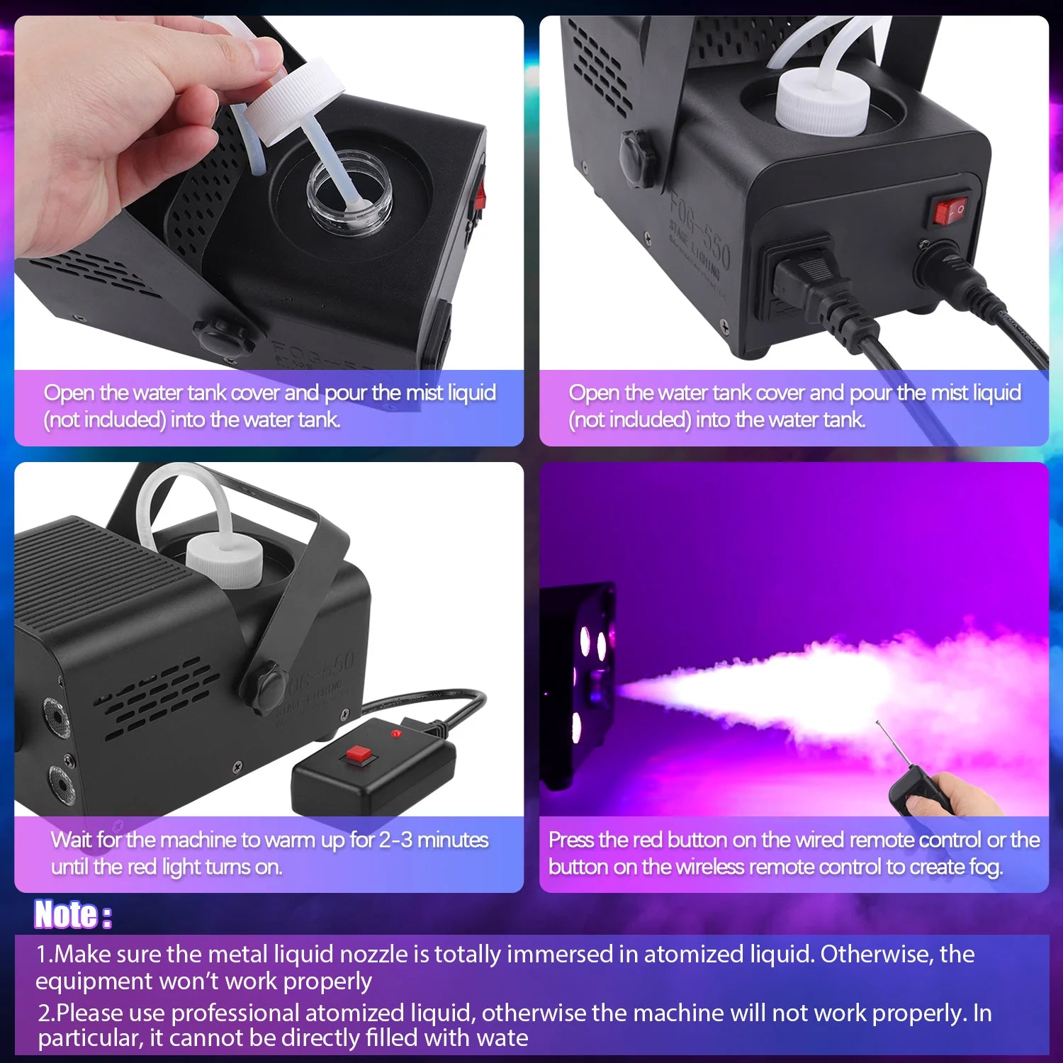 U'King 500W Fog Machine With RGB LEDs And Wireless Remote