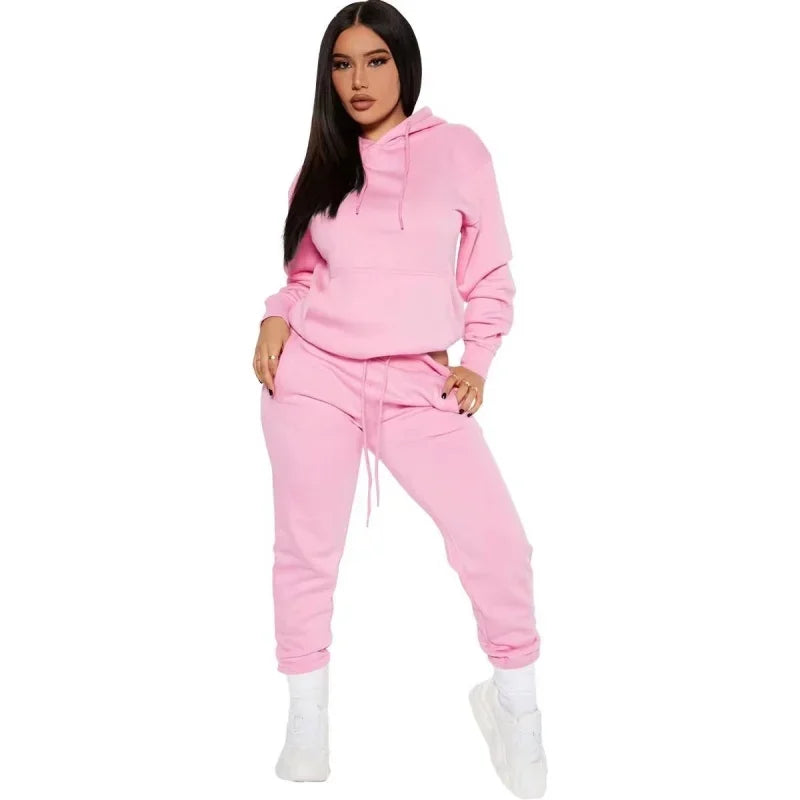 Winter Tracksuit Women Two Piece Set Hoodie Sweatpants