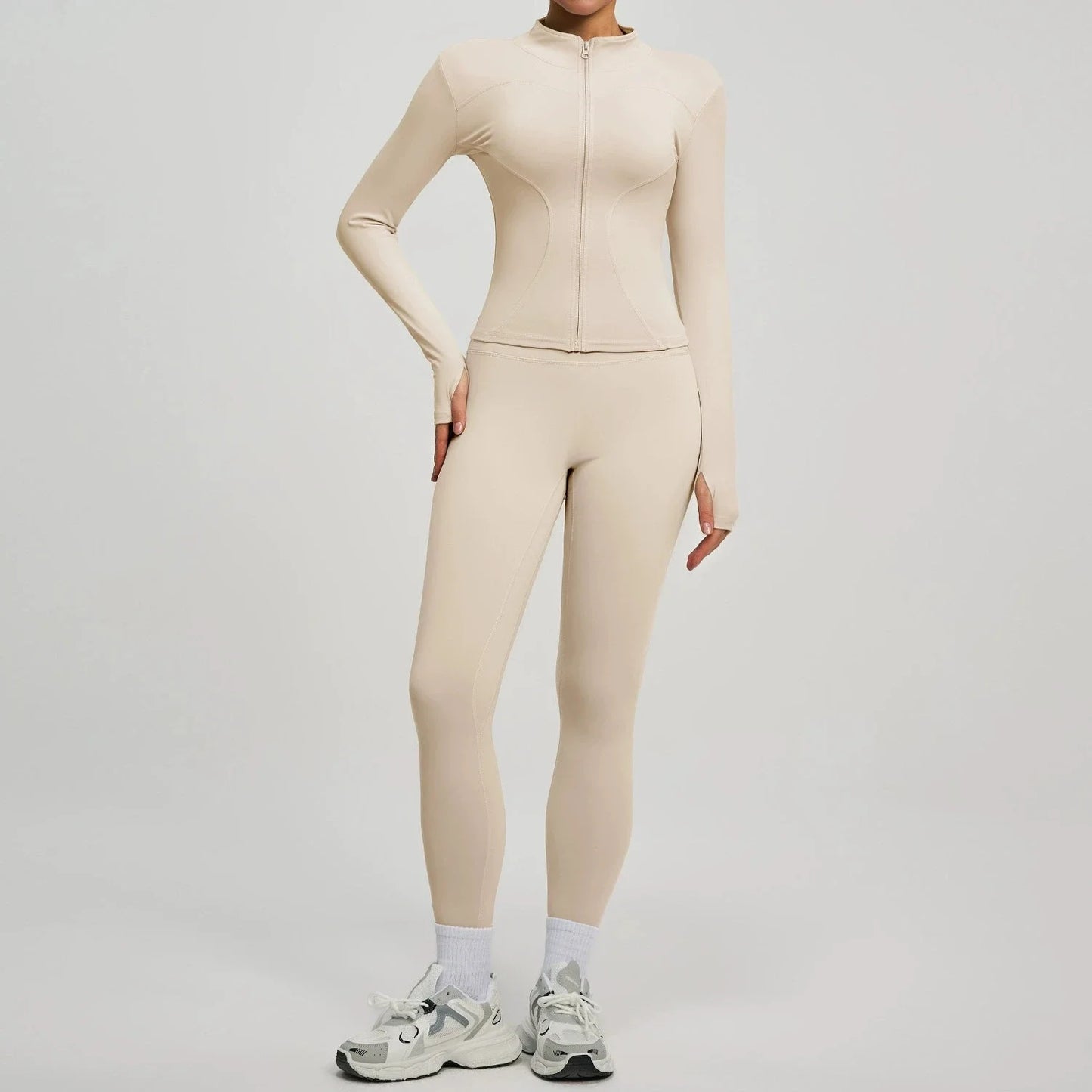 Women's Long Sleeve Yoga Jacket Set With Leggings Workout