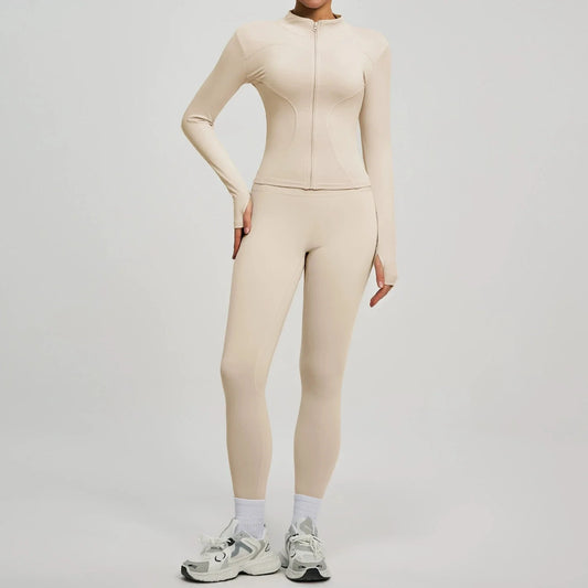 Women's Long Sleeve Yoga Jacket Set With Leggings Workout