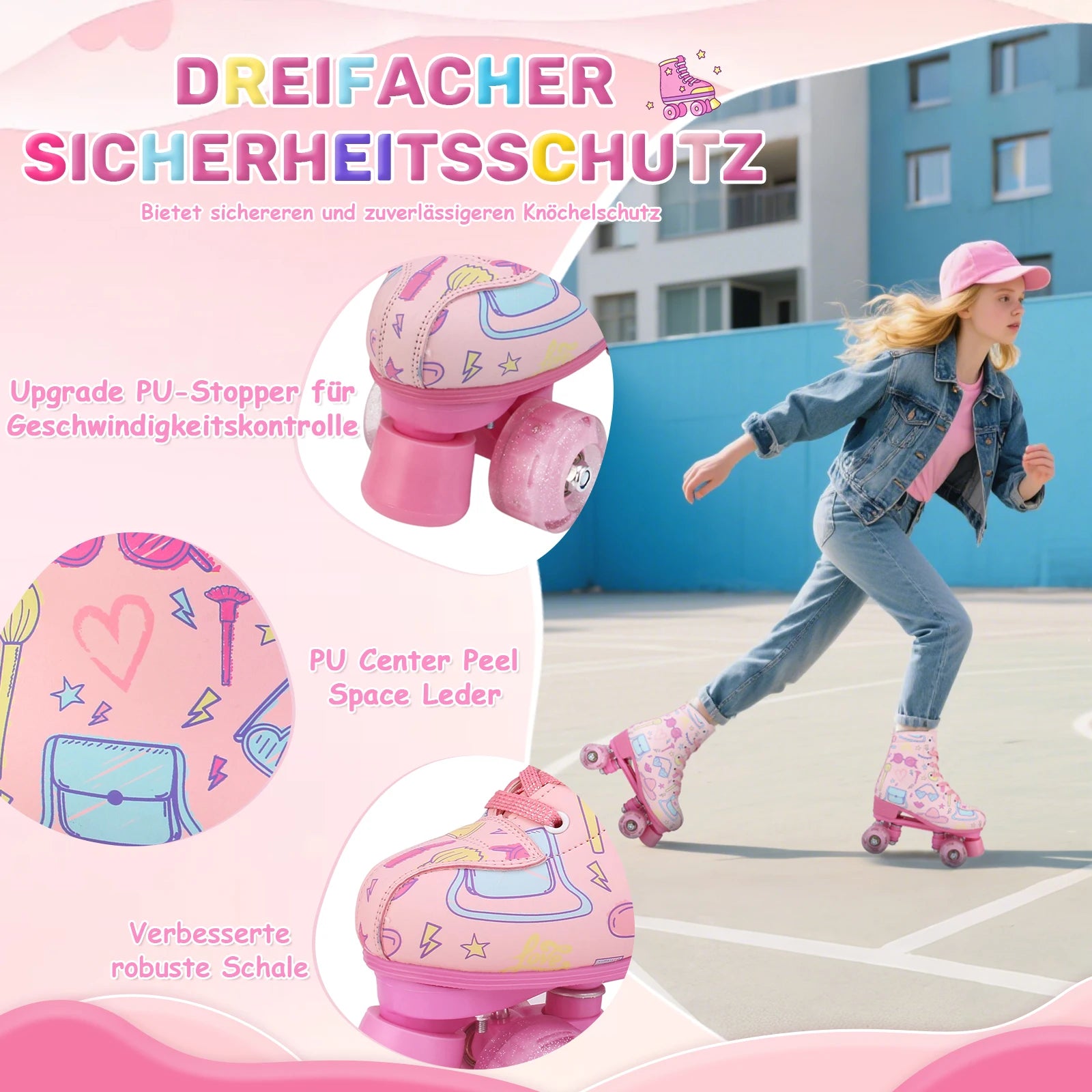 YYW Double Row Quad Wheel Roller Skates For Women Flashing