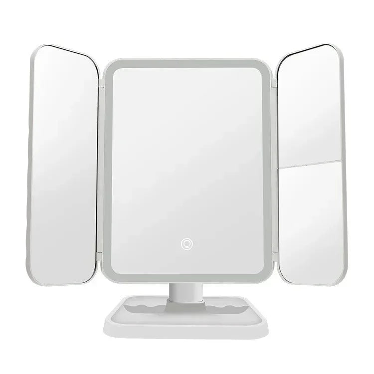 Trifold LED Makeup Mirror With Dimmable Lighting Modes