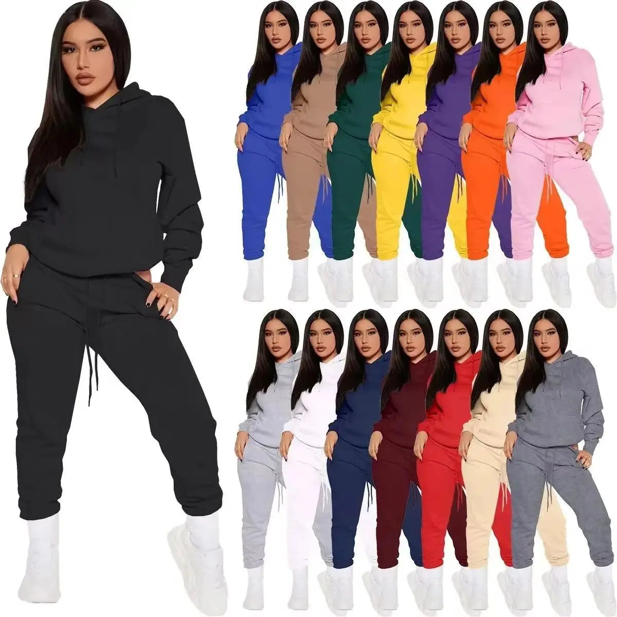 Winter Tracksuit Women Two Piece Set Hoodie Sweatpants