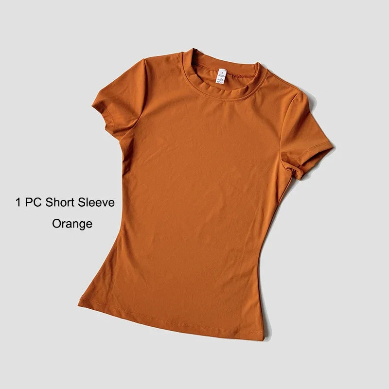 Womens Yoga Set Sportswear Crop Top And Leggings Short Sleeves