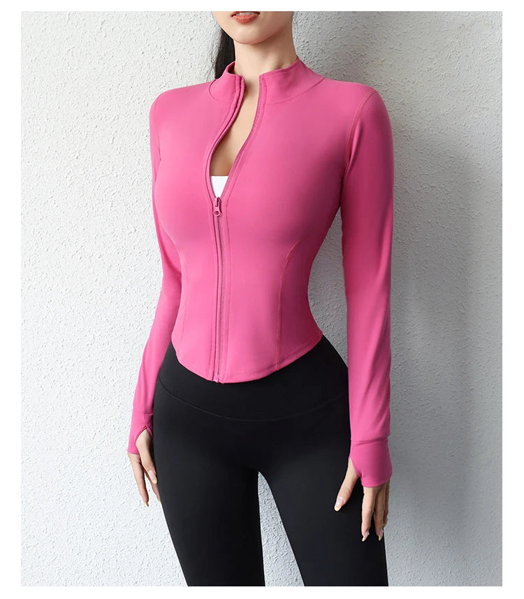 2026 New Yoga Coat Short Sports Jacket Women's Fitness Clothes Slimming Body Sculpting Zipper Yoga Jacket