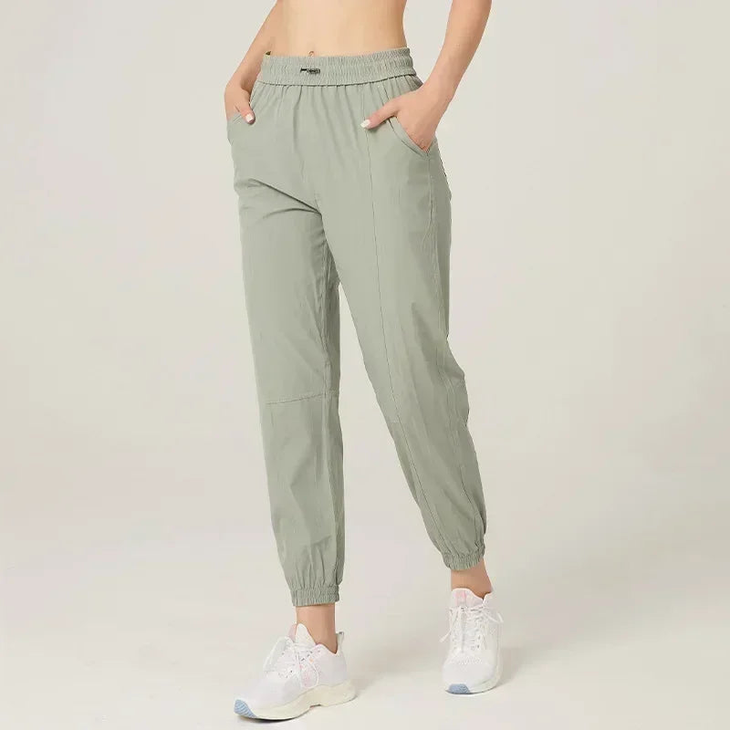 Women's Drawstring Running Joggers Quick Dry Gym Pants With Side Pockets