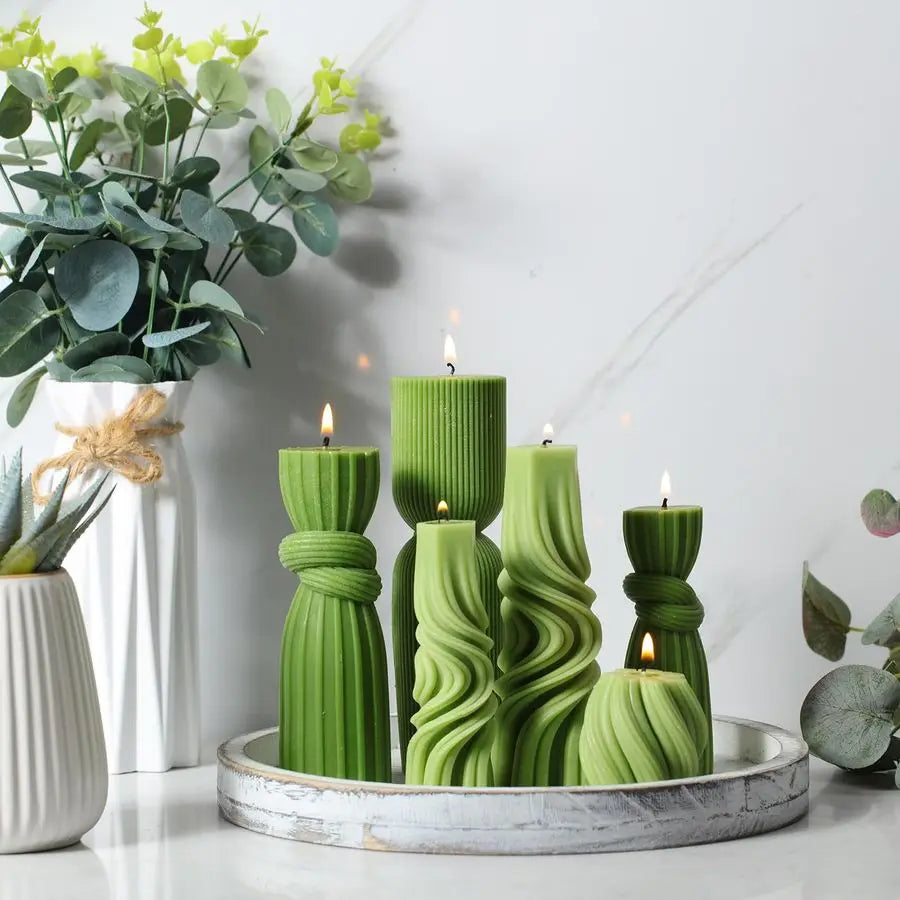 Zen Active Living Pillar Candle Set Ribbed Soy Wax Scented