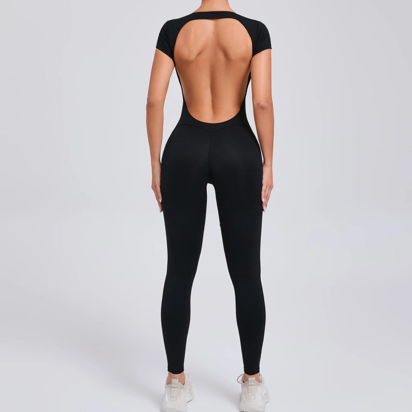 Womens One Piece Yoga Jumpsuit Open Back Slim Fit Quick Dry Gym Outfit