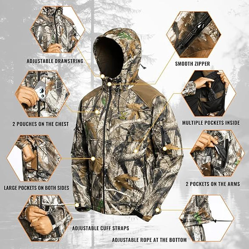 VOTAGOOCN Quiet Camouflage Softshell Hunting Suit With Hoodie Jacket Pants