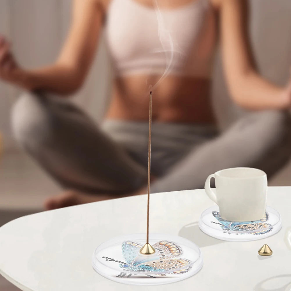 Shunmaii 2Pcs Acrylic Diamond Art Incense Holder Stand For Yoga