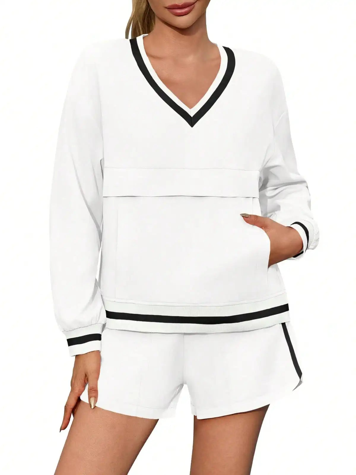 Fisoew Womens 2 Piece Tracksuit Set High Waist Shorts