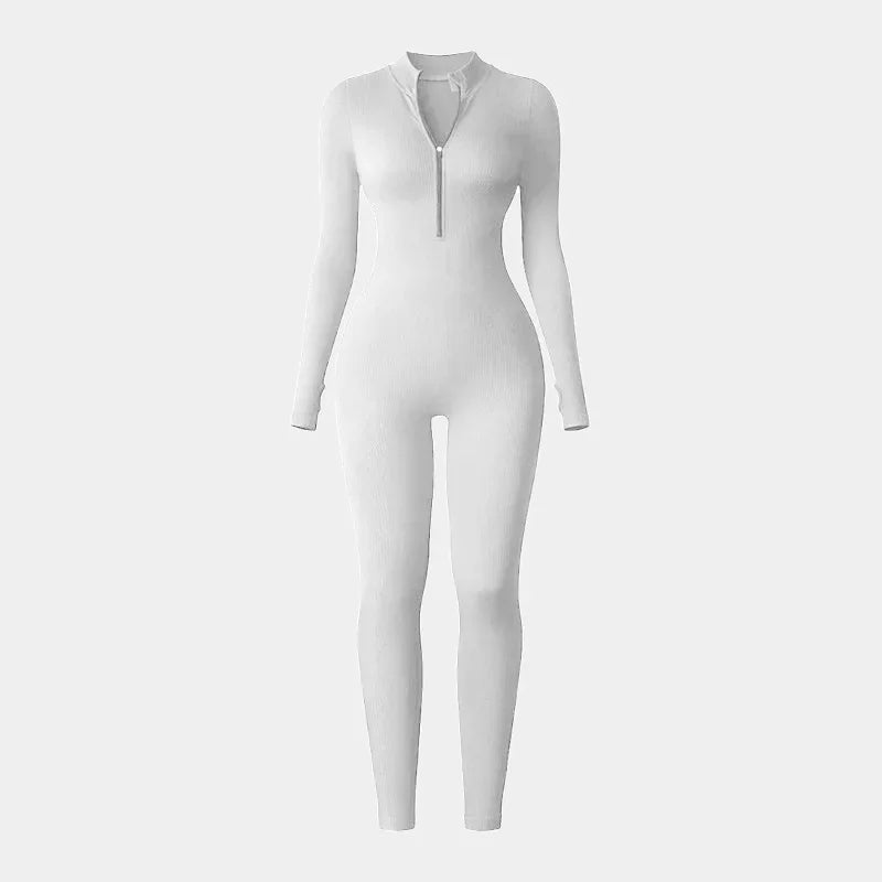 Half Zip Jumpsuit Women Gym Bodysuit Long Sleeve Activewear Set